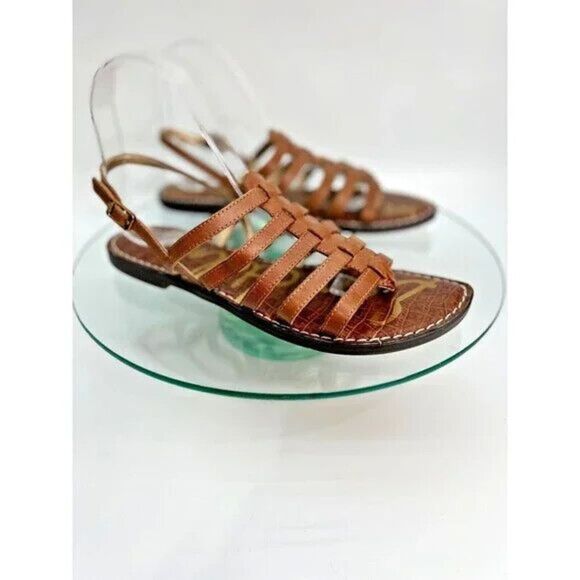 Sam Edelman Garland Sandals Gladiator Brown Leather croc emboss - Picture 1 of 6